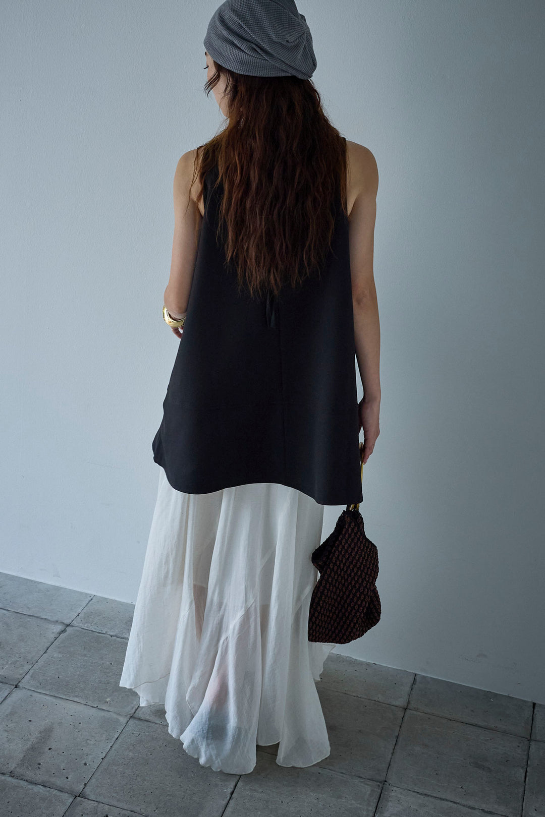 [予約/SET]ノースリーブチュニック+リネン混シアーフレアスカート(2set)