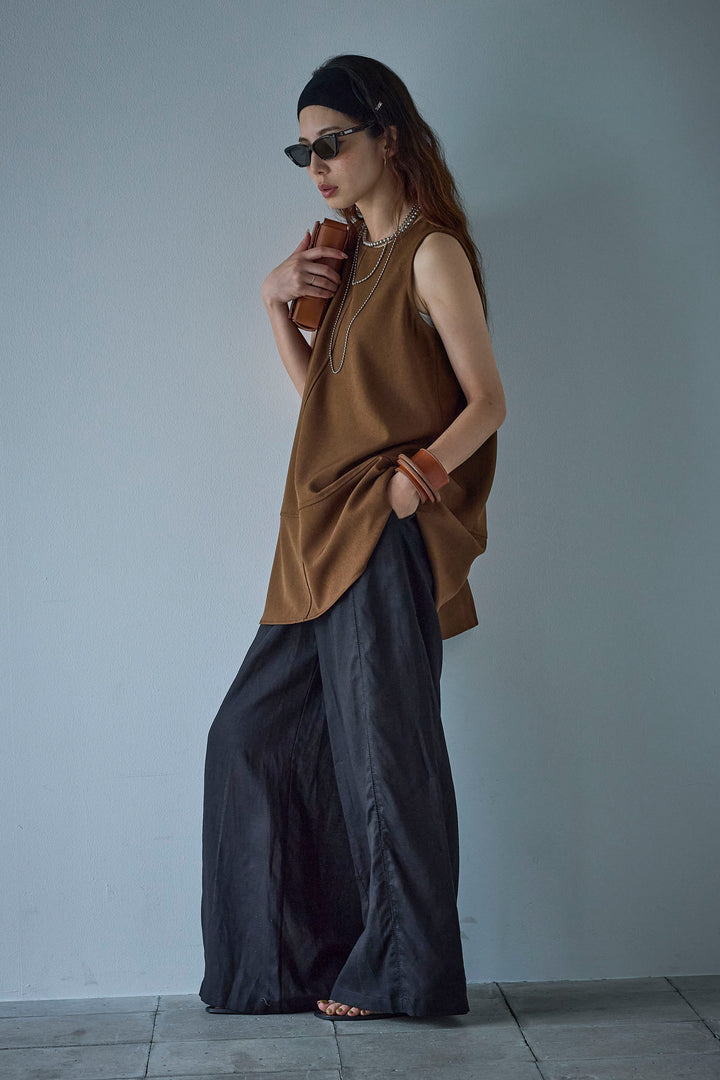 [予約]リネン混サイドライン刺繍ワイドパンツ