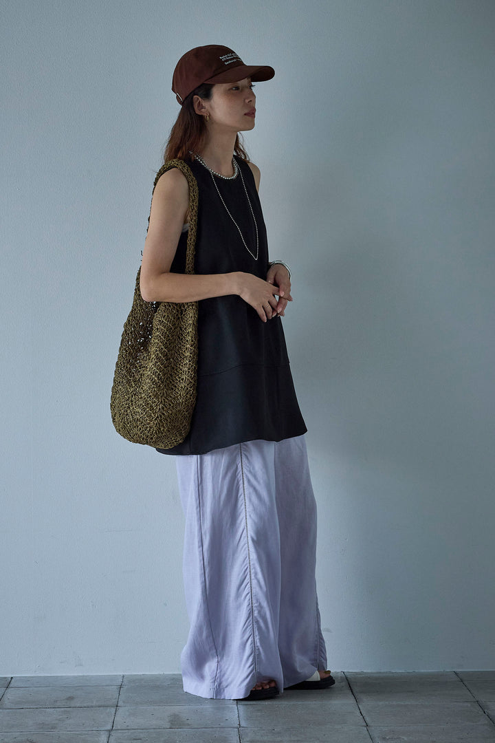 [予約]リネン混サイドライン刺繍ワイドパンツ