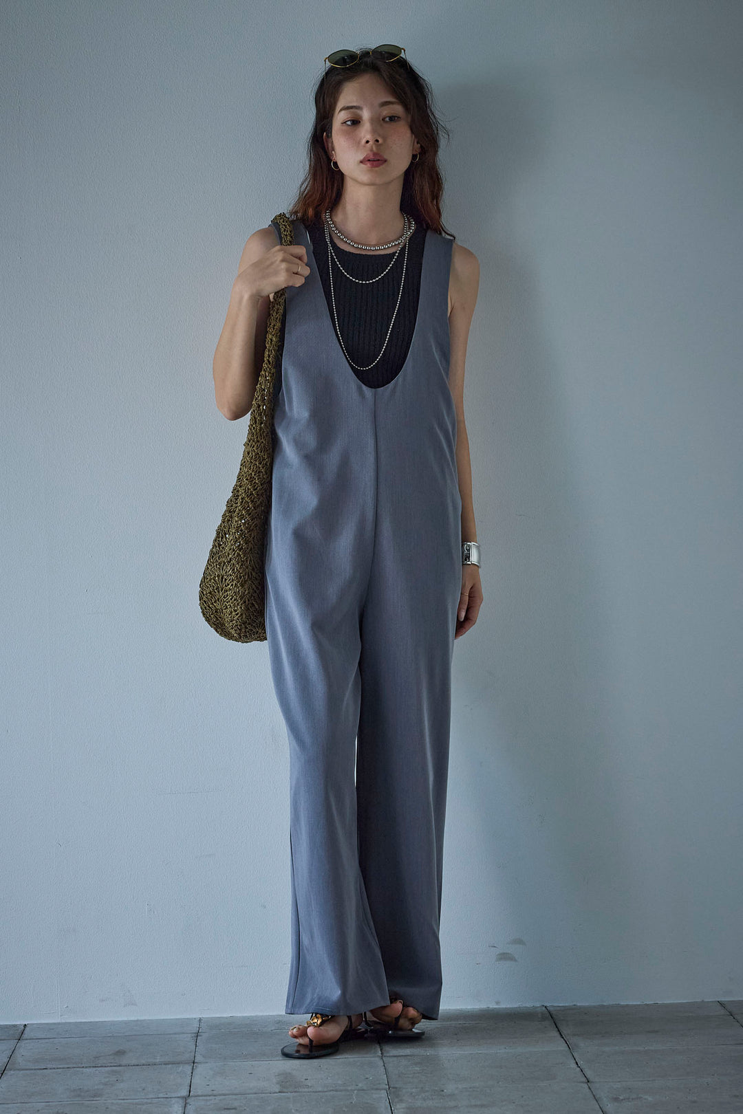 [予約]ツイルUネックオールインワン