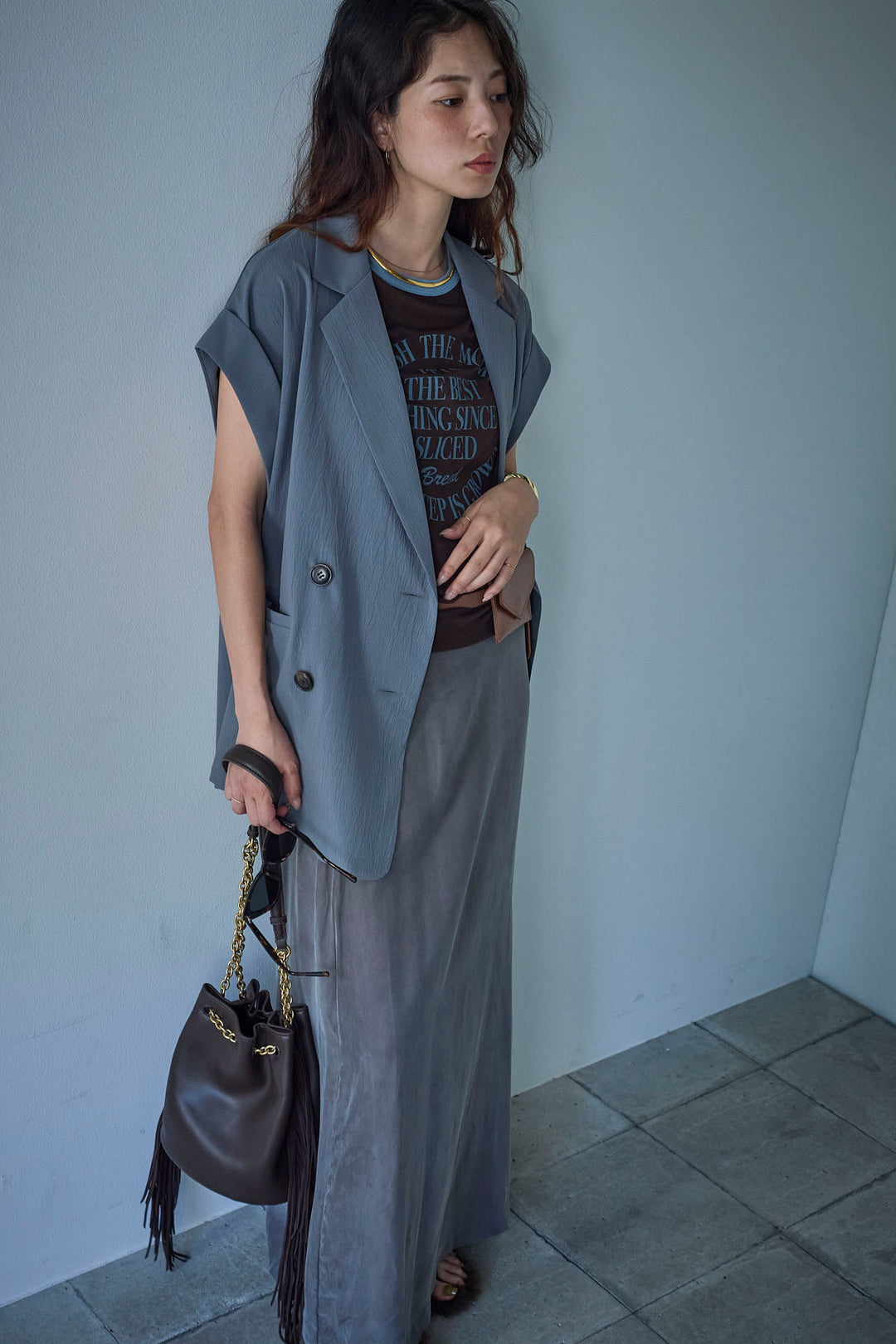 [予約/SET]クレープノースリーブダブルジレ+シアーリンガーロゴT(2set)