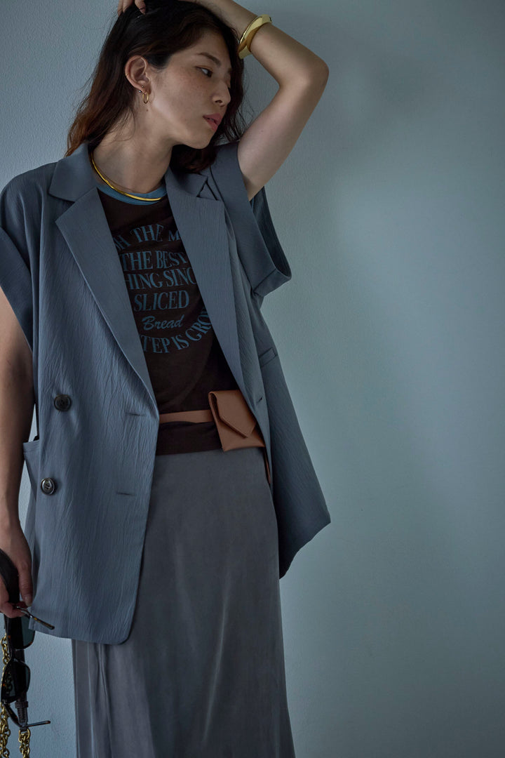 [予約/SET]クレープノースリーブダブルジレ+とろみ切り替えナロースカート(2set)