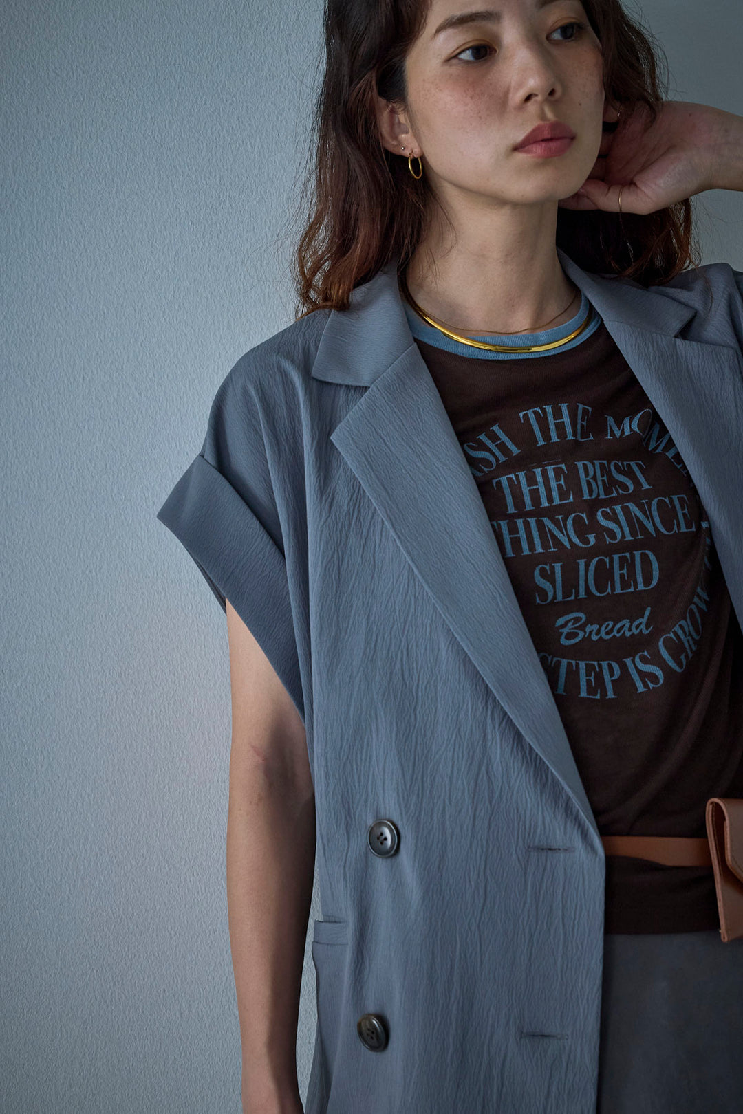 [予約/SET]クレープノースリーブダブルジレ+シアーリンガーロゴT(2set)