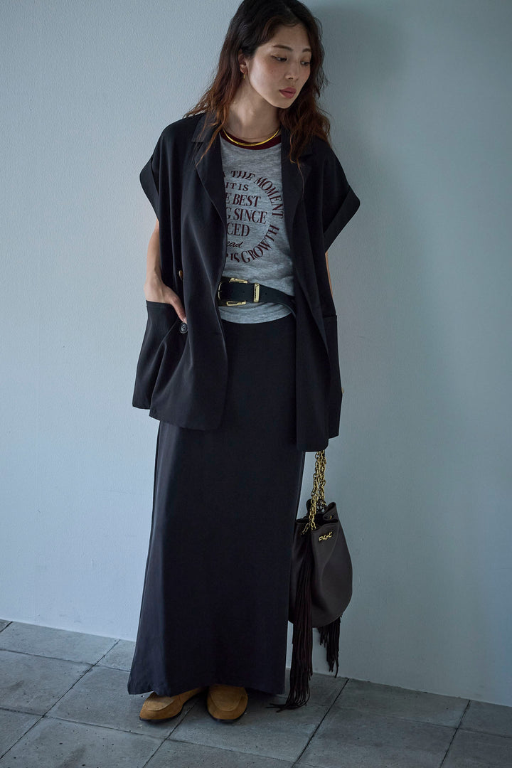 [予約/SET]クレープノースリーブダブルジレ+とろみ切り替えナロースカート(2set)