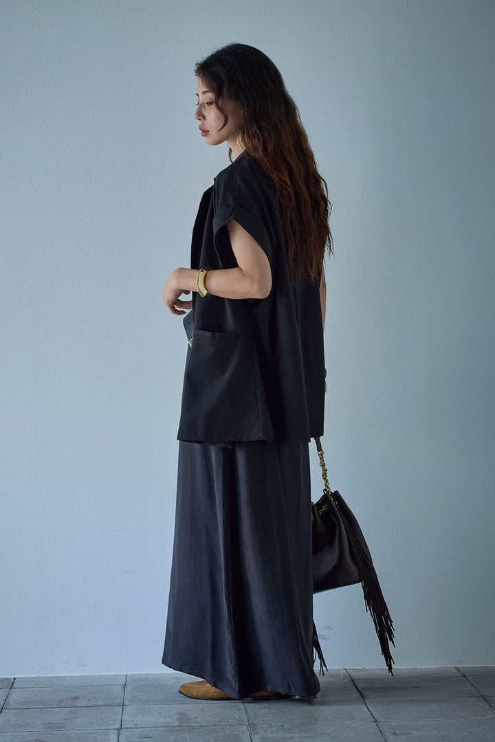 [予約/SET]クレープノースリーブダブルジレ+とろみ切り替えナロースカート(2set)