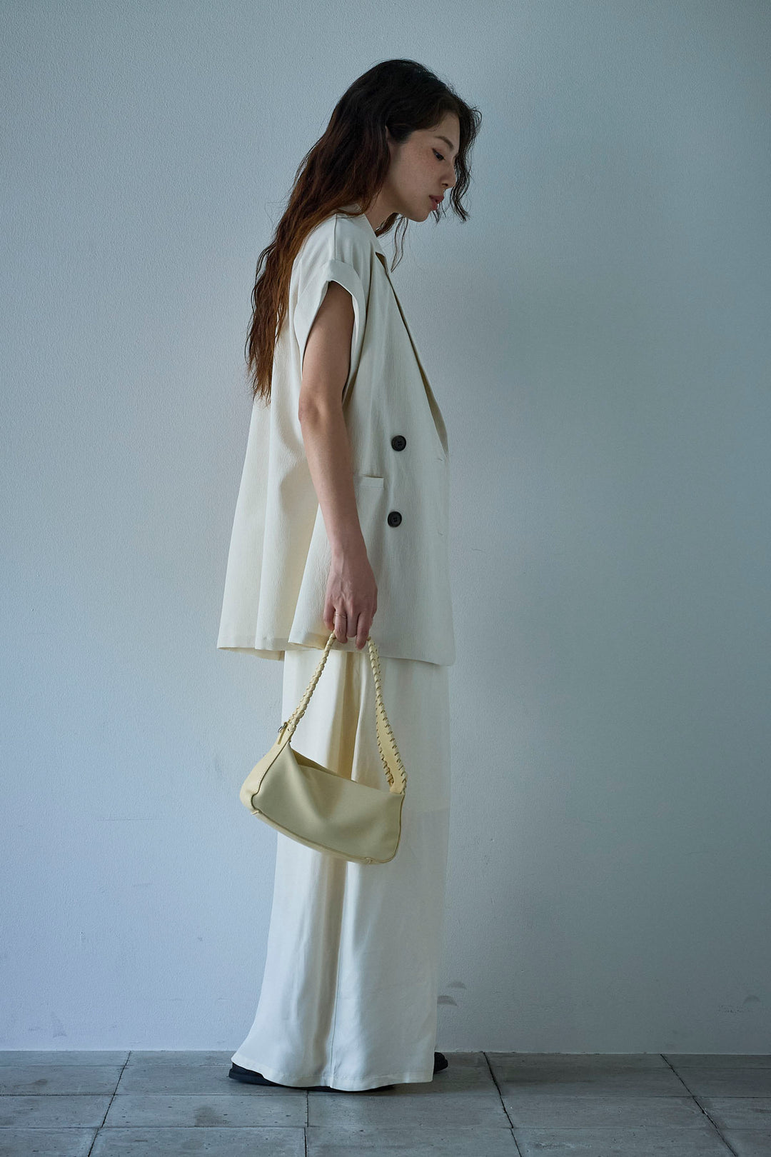 [予約/SET]クレープノースリーブダブルジレ+シアーリンガーロゴT(2set)