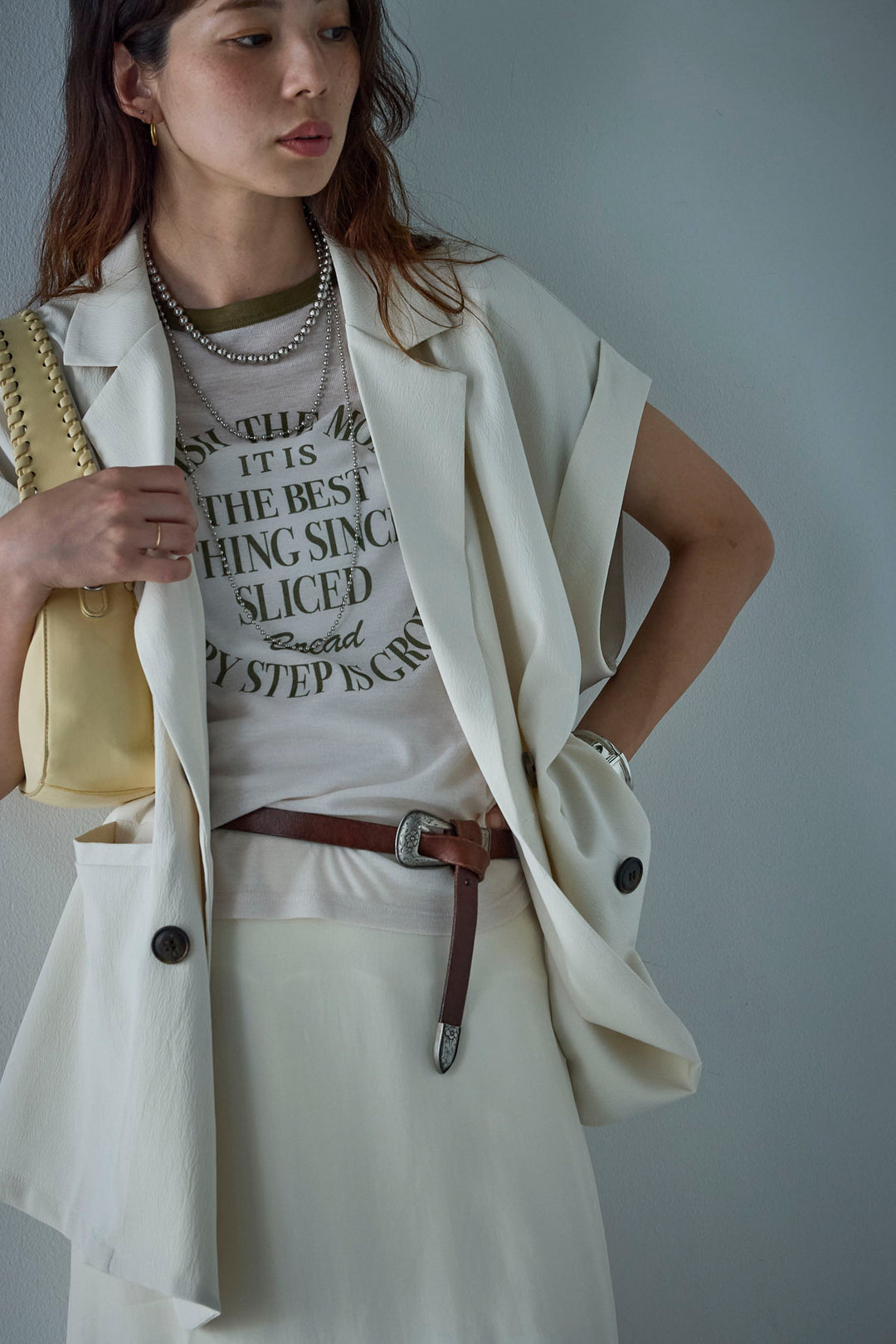 [予約/SET]クレープノースリーブダブルジレ+シアーリンガーロゴT(2set)