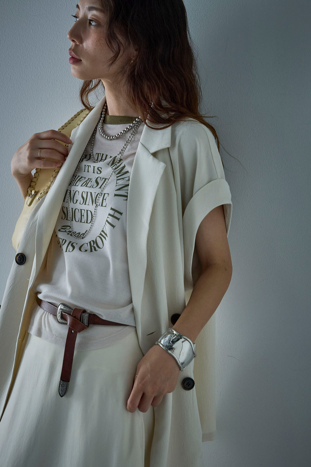 [予約/SET]クレープノースリーブダブルジレ+とろみ切り替えナロースカート(2set)