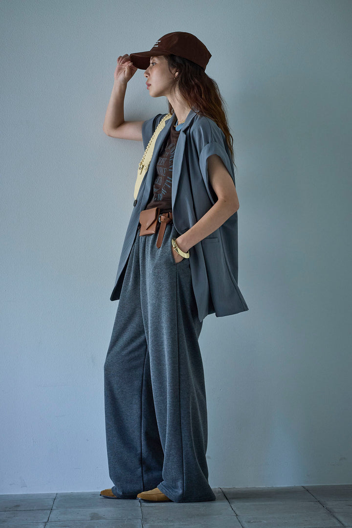 [予約/SET]クレープノースリーブダブルジレ+シアーリンガーロゴT+裏毛ワイドパンツ(3set)