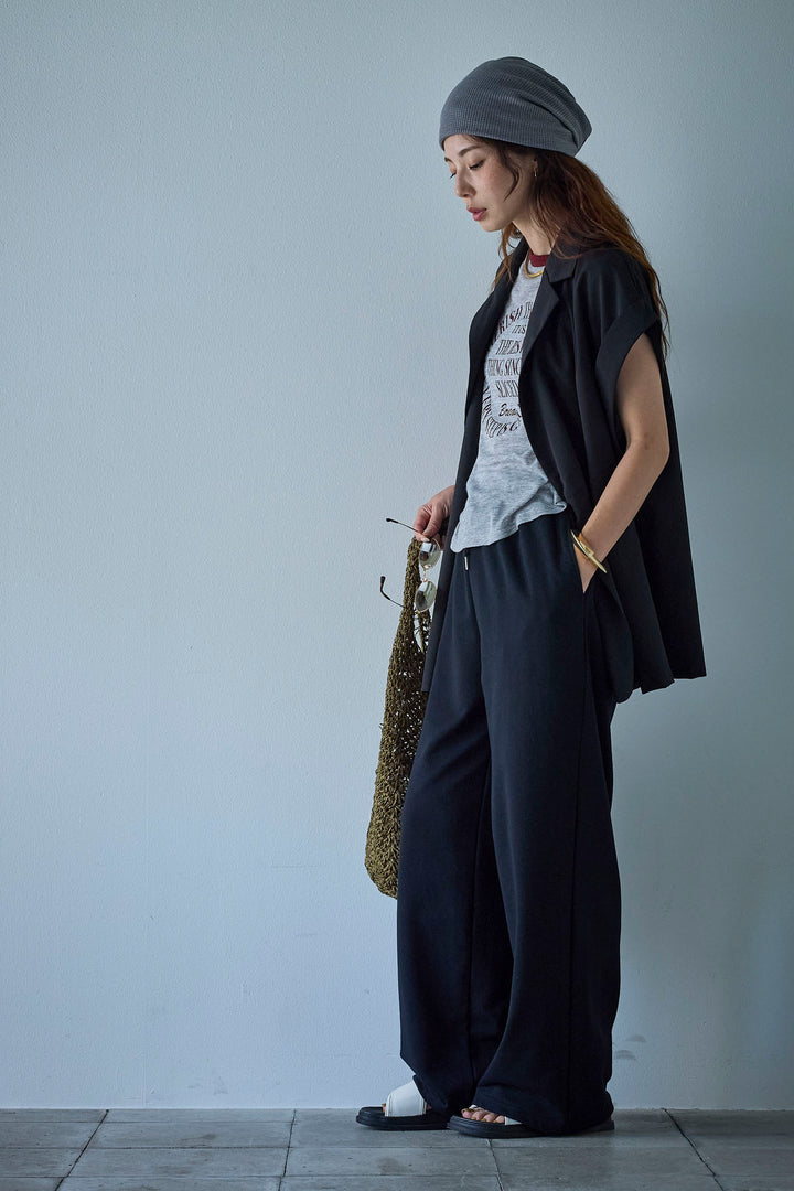 [予約/SET]クレープノースリーブダブルジレ+シアーリンガーロゴT+裏毛ワイドパンツ(3set)