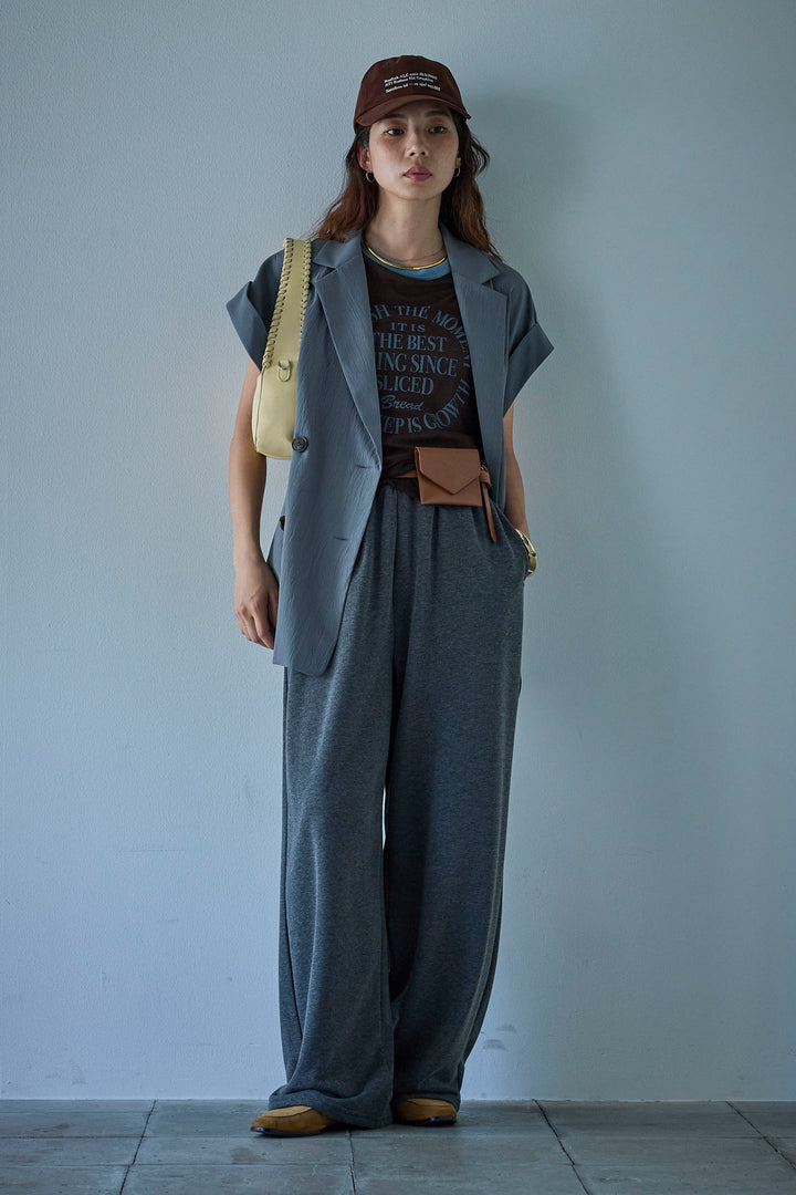 [予約/SET]クレープノースリーブダブルジレ+シアーリンガーロゴT+裏毛ワイドパンツ(3set)