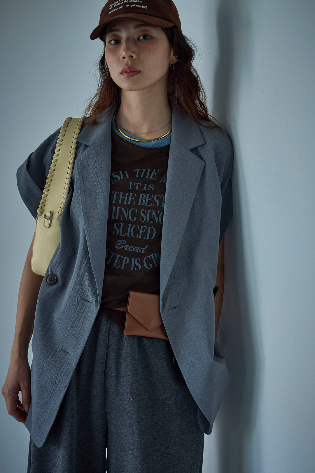 [予約/SET]クレープノースリーブダブルジレ+シアーリンガーロゴT+裏毛ワイドパンツ(3set)