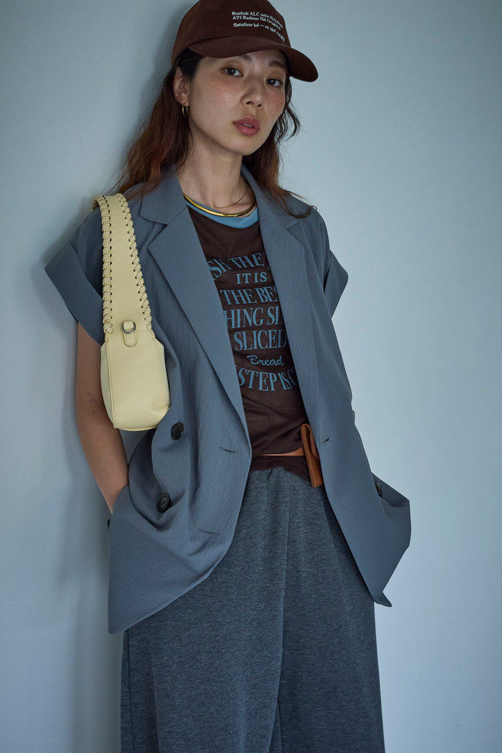 [予約/SET]クレープノースリーブダブルジレ+シアーリンガーロゴT+裏毛ワイドパンツ(3set)