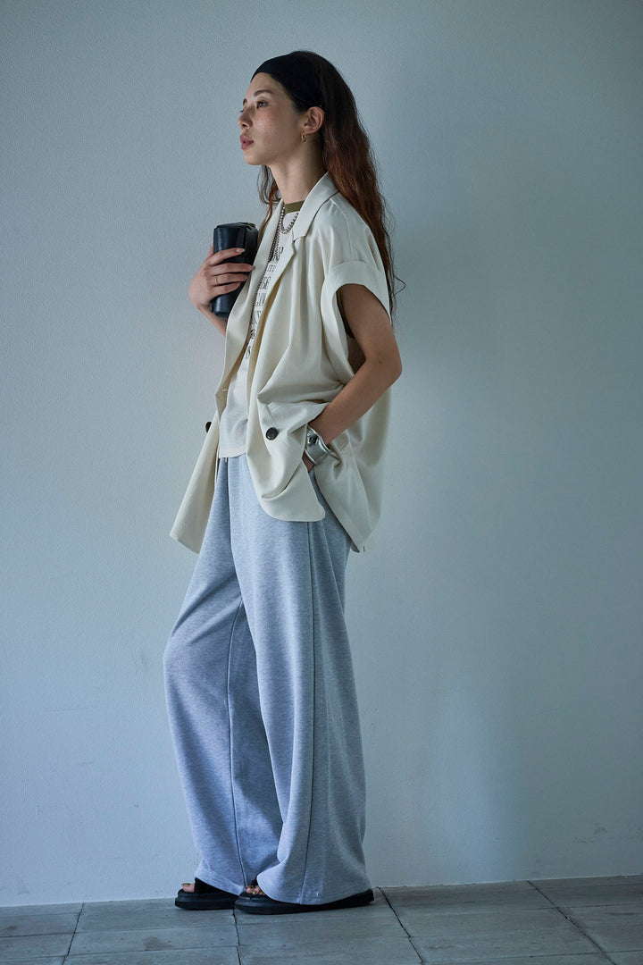 [予約/SET]クレープノースリーブダブルジレ+シアーリンガーロゴT+裏毛ワイドパンツ(3set)