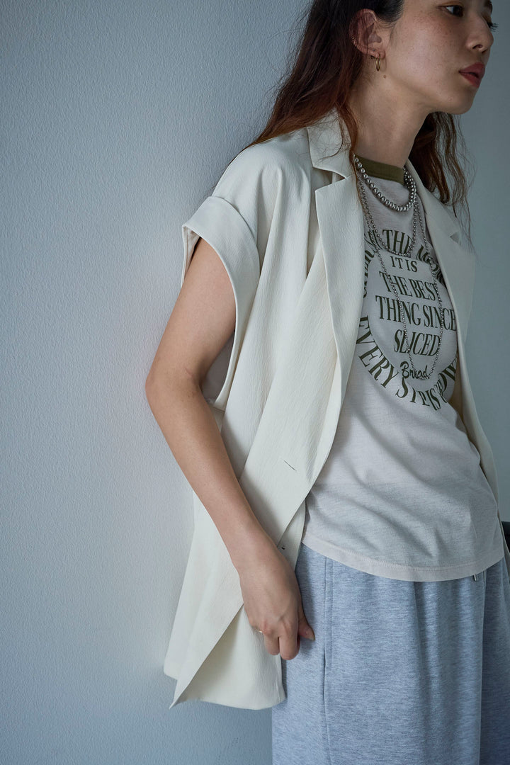 [予約/SET]クレープノースリーブダブルジレ+裏毛ワイドパンツ(2set)