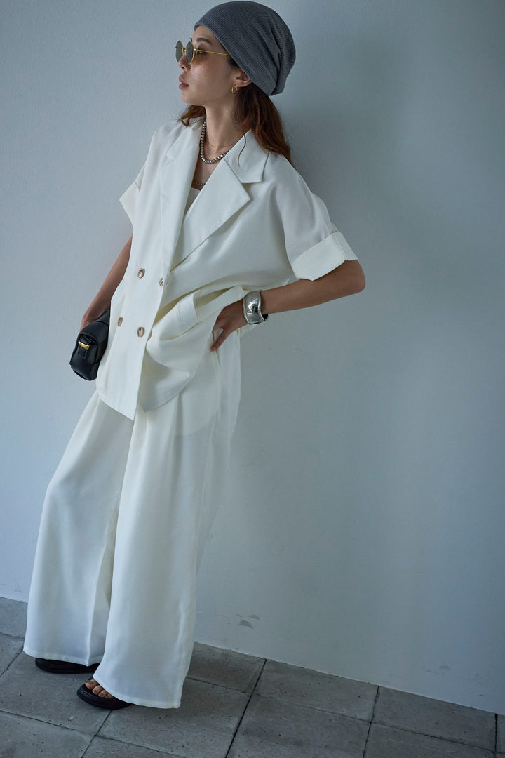 [予約/SET]サマースラブツイードハーフスリーブテーラードジャケット+サマースラブツイードタック入りワイドパンツ(2set)