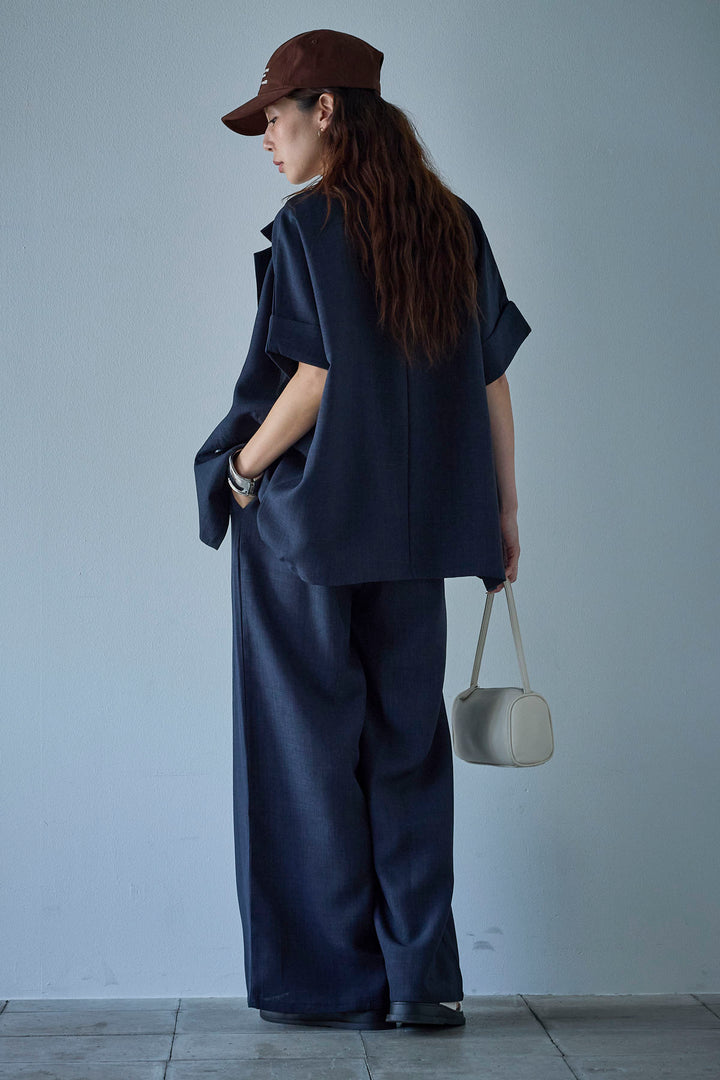 [予約/SET]サマースラブツイードハーフスリーブテーラードジャケット+サマースラブツイードタック入りワイドパンツ(2set)