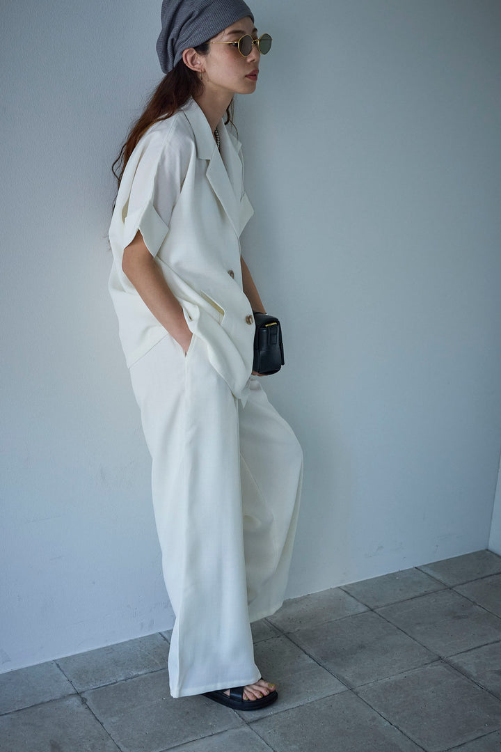 [予約/SET]サマースラブツイードハーフスリーブテーラードジャケット+サマースラブツイードタック入りワイドパンツ(2set)