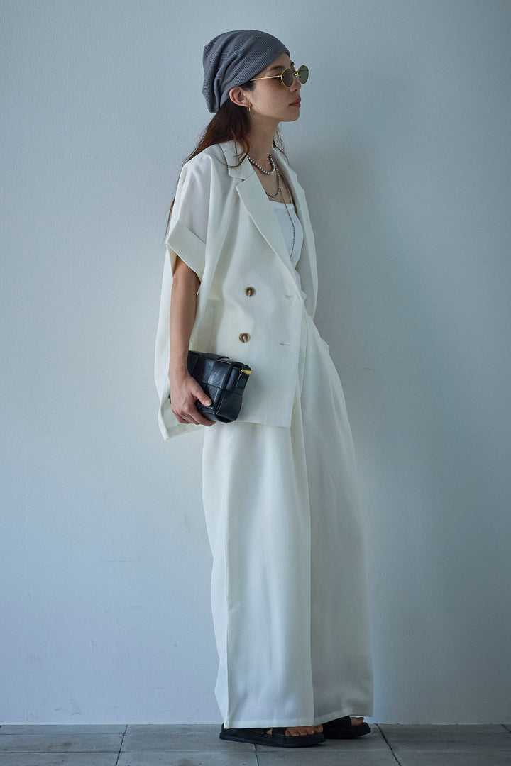 [予約/SET]サマースラブツイードハーフスリーブテーラードジャケット+サマースラブツイードタック入りワイドパンツ(2set)