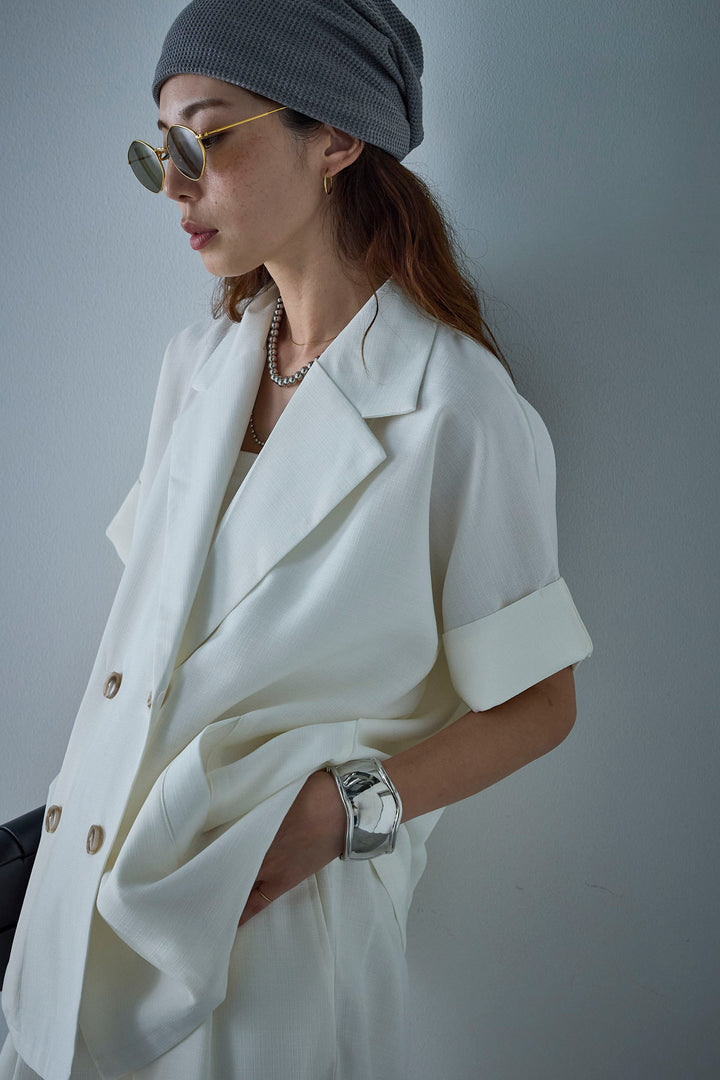 [予約/SET]サマースラブツイードハーフスリーブテーラードジャケット+サマースラブツイードタック入りワイドパンツ(2set)