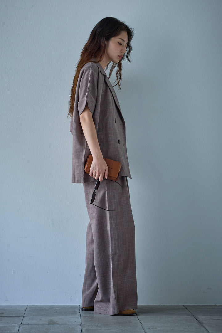 [予約/SET]サマースラブツイードハーフスリーブテーラードジャケット+サマースラブツイードタック入りワイドパンツ(2set)