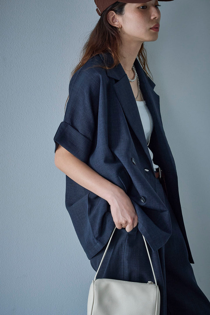 [予約/SET]サマースラブツイードハーフスリーブテーラードジャケット+サマースラブツイードタック入りワイドパンツ(2set)