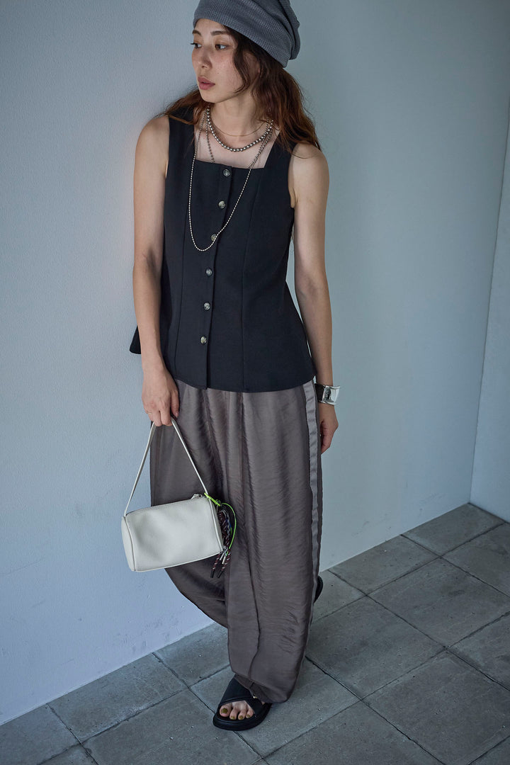 [予約/SET]ノースリーブフロントボタントップス+シアーレイヤードサイドラインパンツ(2set)