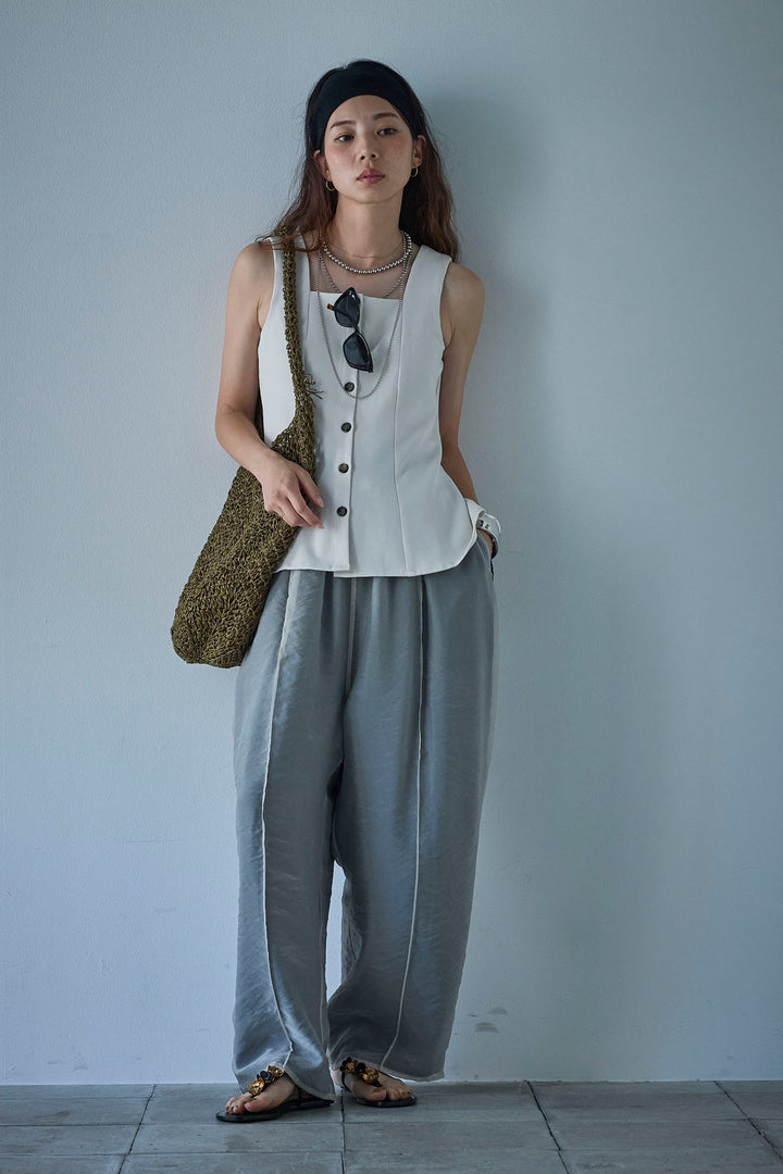 [予約/SET]ノースリーブフロントボタントップス+シアーレイヤードサイドラインパンツ(2set)