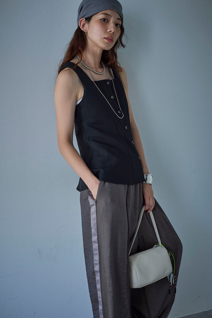 [予約/SET]ノースリーブフロントボタントップス+シアーレイヤードサイドラインパンツ(2set)