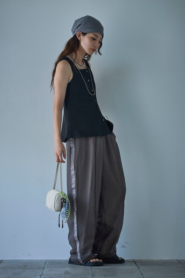 [予約/SET]ノースリーブフロントボタントップス+シアーレイヤードサイドラインパンツ(2set)