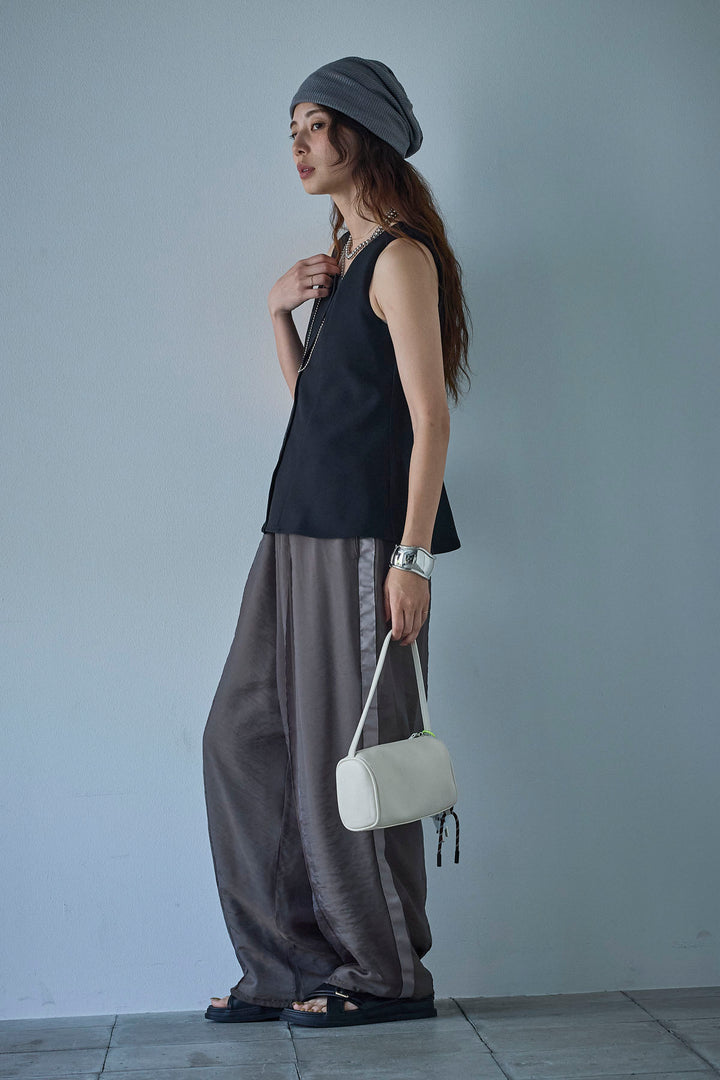 [予約/SET]ノースリーブフロントボタントップス+シアーレイヤードサイドラインパンツ(2set)