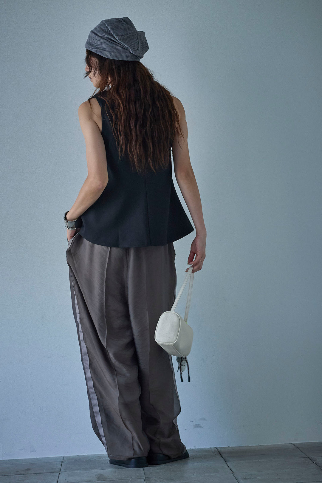 [予約/SET]ノースリーブフロントボタントップス+シアーレイヤードサイドラインパンツ(2set)