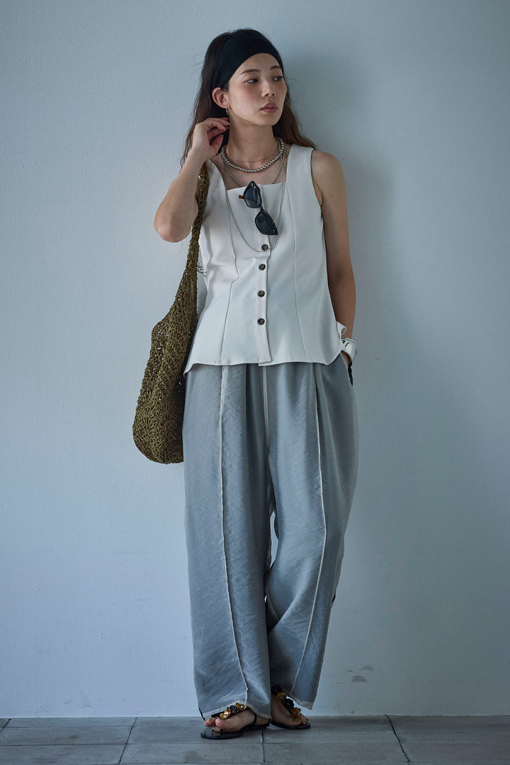 [予約/SET]ノースリーブフロントボタントップス+シアーレイヤードサイドラインパンツ(2set)