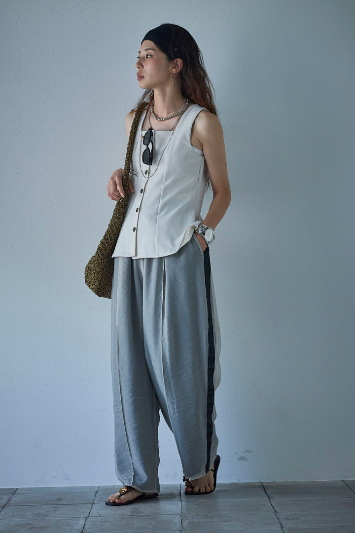 [予約/SET]ノースリーブフロントボタントップス+シアーレイヤードサイドラインパンツ(2set)