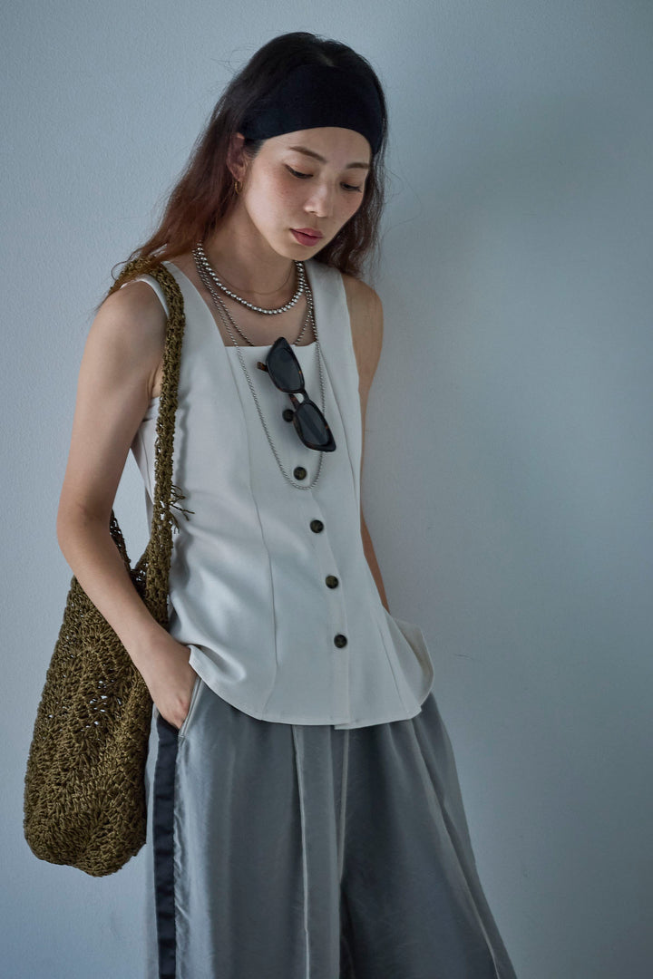 [予約/SET]ノースリーブフロントボタントップス+シアーレイヤードサイドラインパンツ(2set)