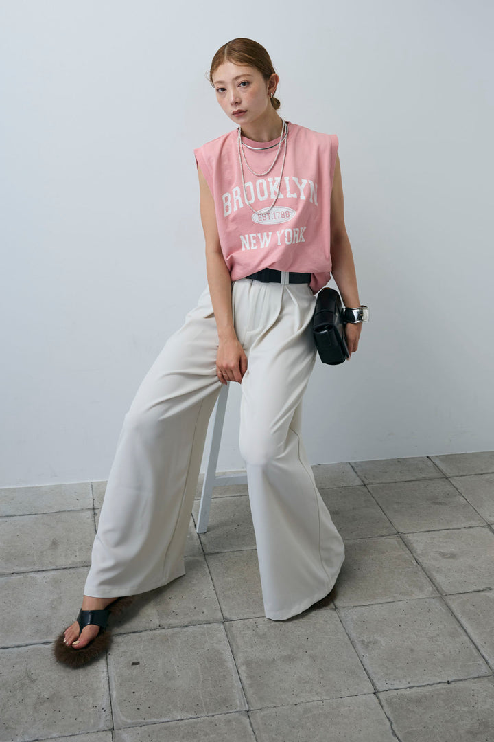 [予約/SET]ピグメントロゴノースリーブスウェット+太ベルト付きワイドパンツ(2set)