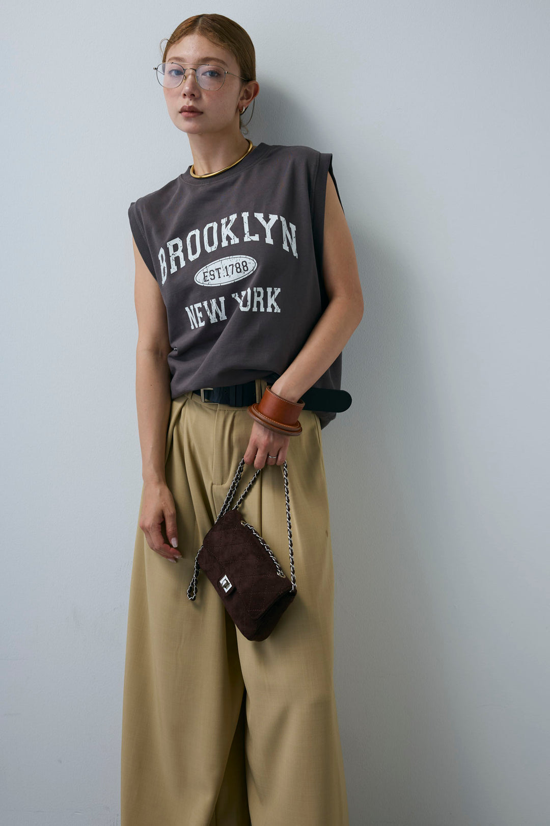 [予約/SET]ピグメントロゴノースリーブスウェット+太ベルト付きワイドパンツ(2set)