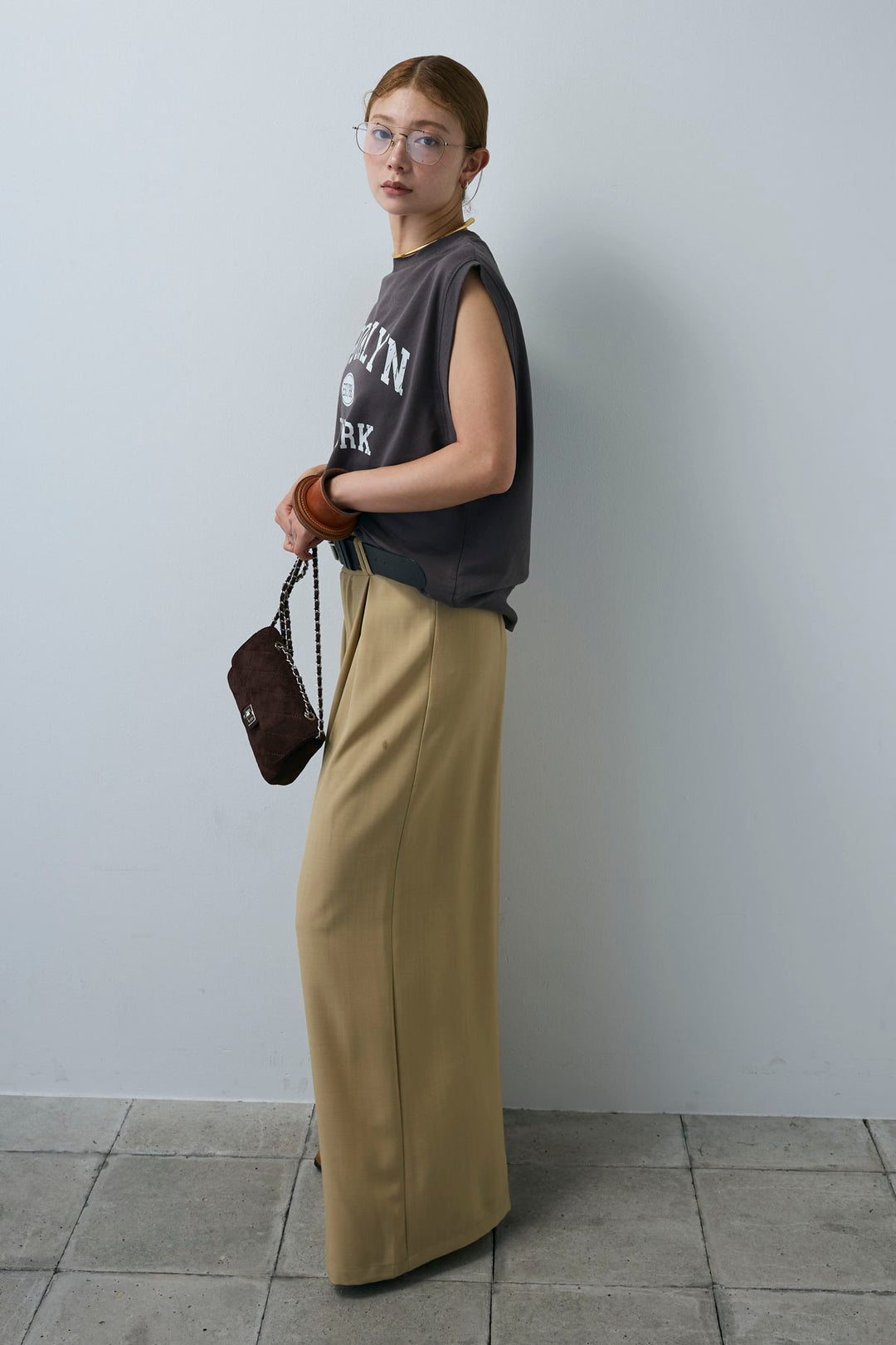 [予約/SET]ピグメントロゴノースリーブスウェット+太ベルト付きワイドパンツ(2set)