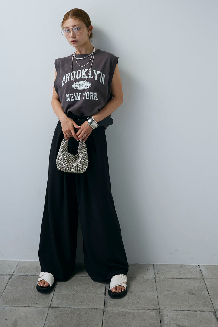 [予約/SET]ピグメントロゴノースリーブスウェット+太ベルト付きワイドパンツ(2set)