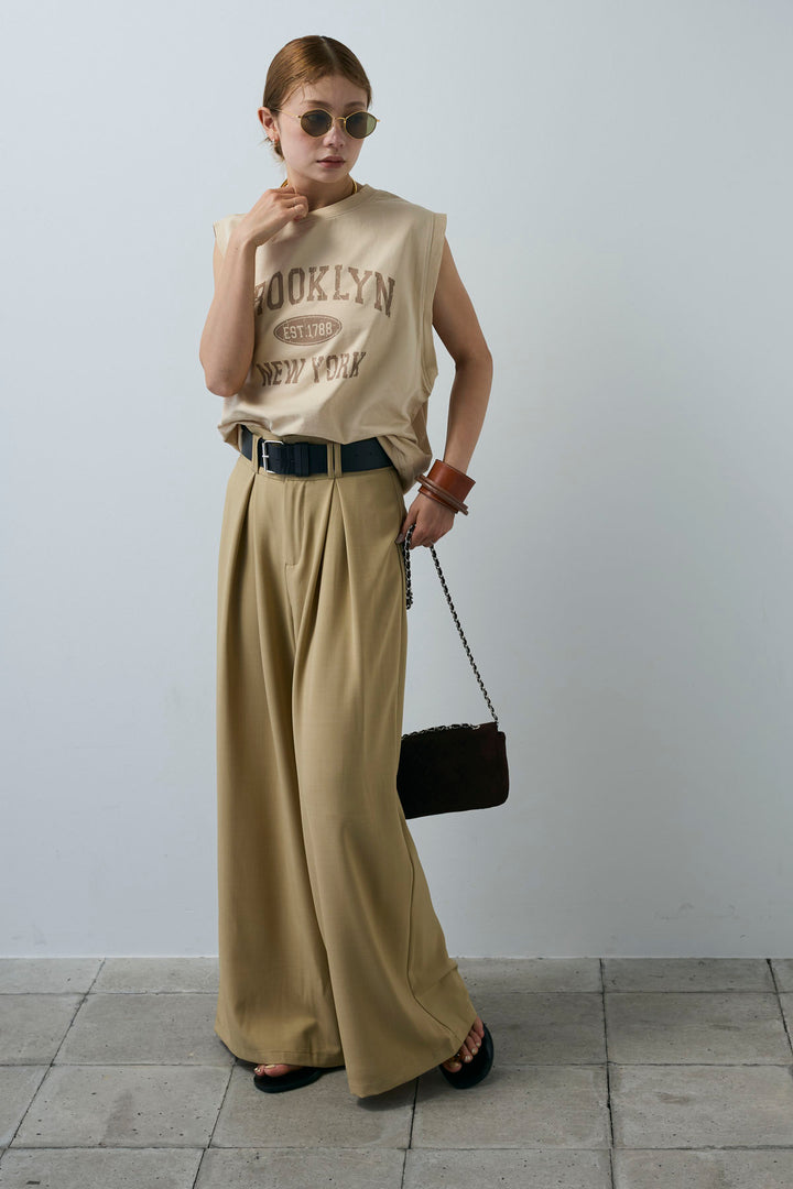 [予約/SET]ピグメントロゴノースリーブスウェット+太ベルト付きワイドパンツ(2set)