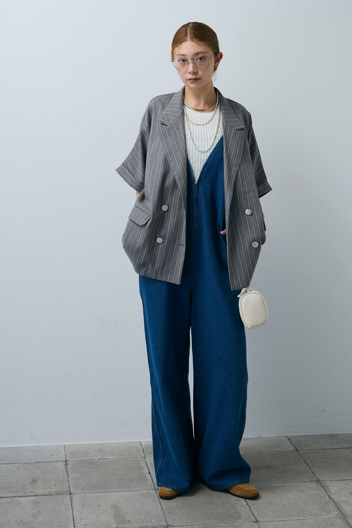 [予約]半袖ダブルボタンピンストライプジャケット