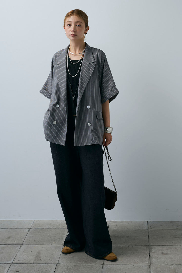 [予約]半袖ダブルボタンピンストライプジャケット