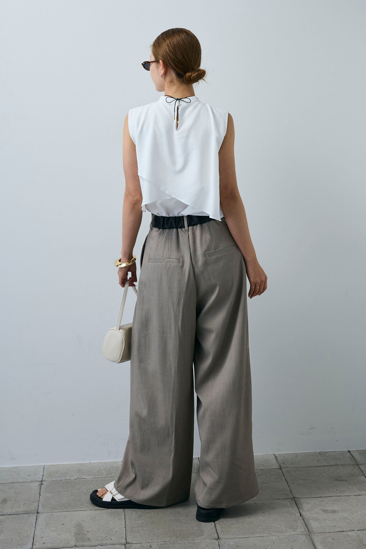 メリカリード様オーダー対応 予約/SET]アシンメトリーフレアーノースリーブブラウス+フェイクレザー