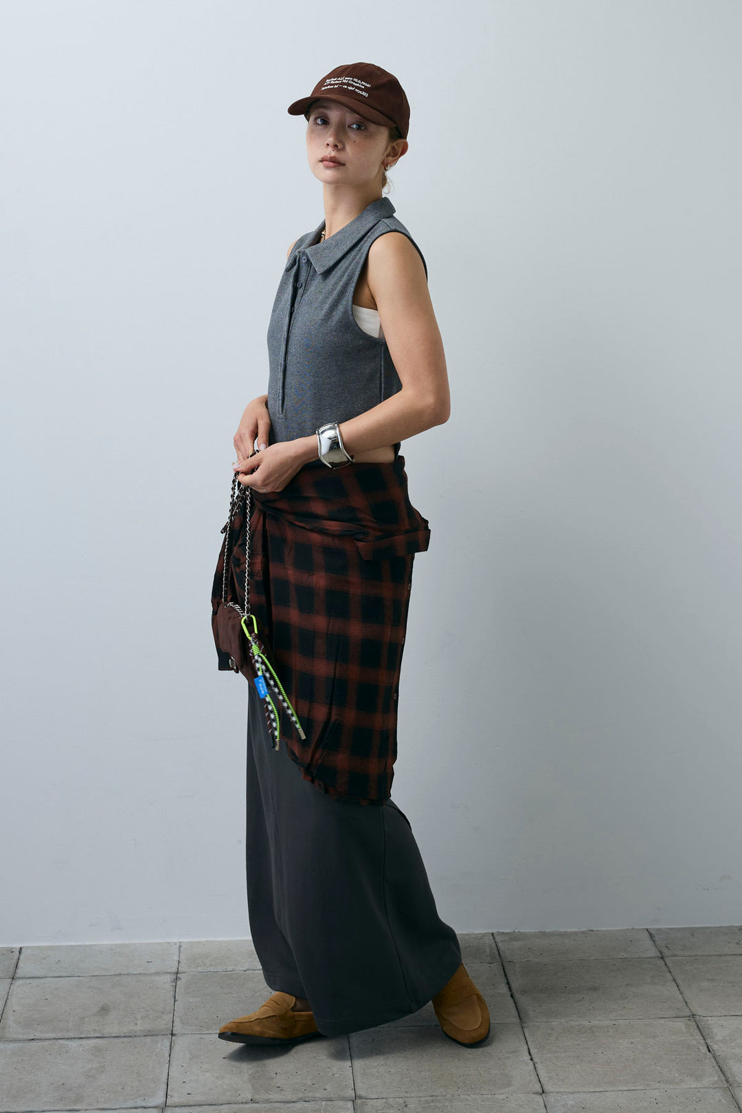 [予約/SET]ポロニットノースリボディースーツ+切り替えライン裏毛スカート(2set)