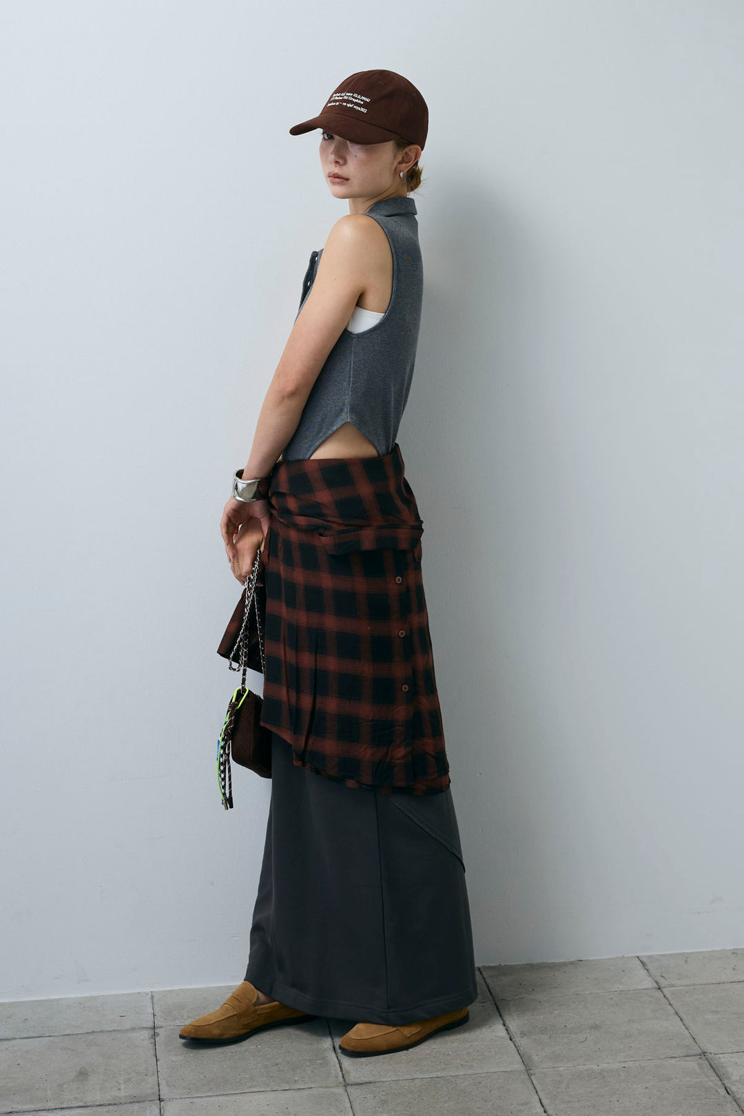 [予約/SET]ポロニットノースリボディースーツ+切り替えライン裏毛スカート(2set)