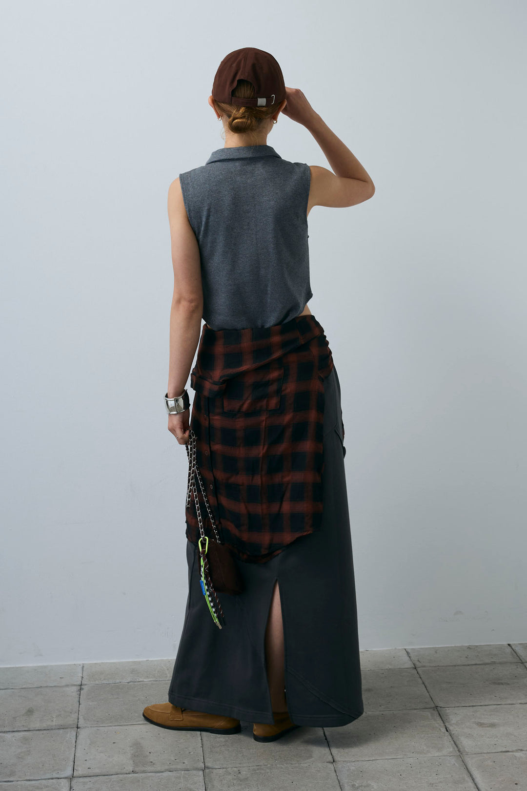 [予約/SET]ポロニットノースリボディースーツ+切り替えライン裏毛スカート(2set)