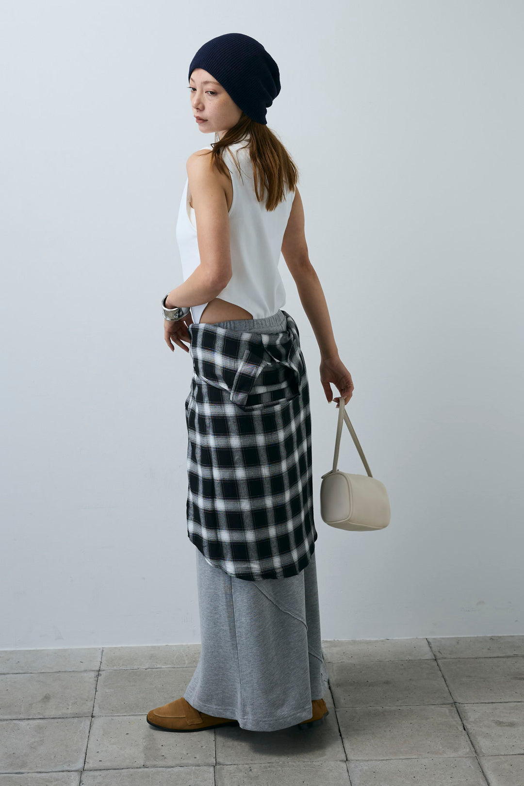 [予約/SET]ポロニットノースリボディースーツ+切り替えライン裏毛スカート(2set)