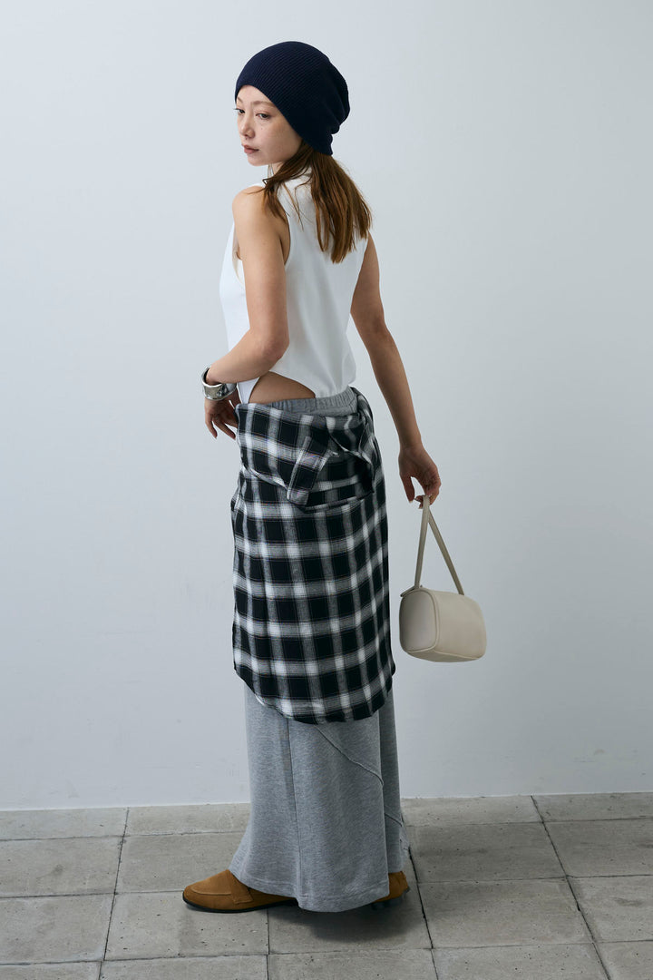 [予約/SET]ポロニットノースリボディースーツ+切り替えライン裏毛スカート(2set)