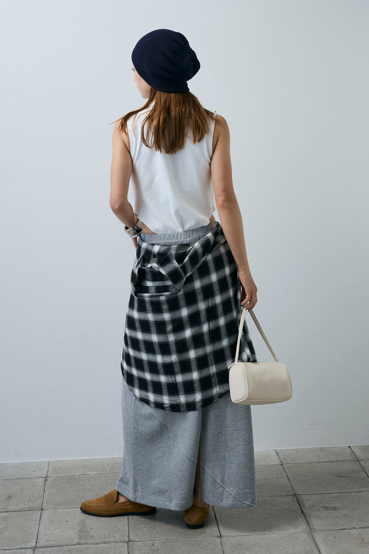 [予約/SET]ポロニットノースリボディースーツ+切り替えライン裏毛スカート(2set)