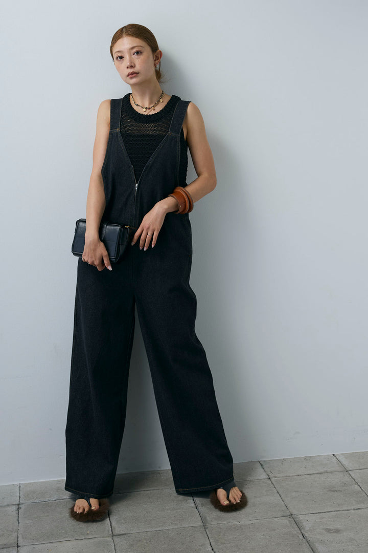 [予約]デニムフロントジップVネックサロペット